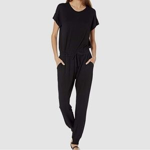 Splendid Black Flora Short Sleeve Jumpsuit